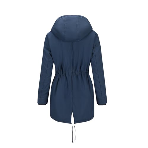 YYNUDA Wintermantel Damen Warm Gefüttert Winter Parka Mittellang Winterjacke Winterparka mit Fellkapuze Dicke Coat Große Größen #337 Blau 4XL