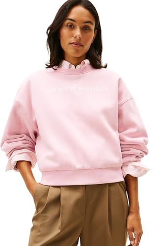 Tommy Hilfiger Corp Logo MDRN SWTSRT WW0WW47831 Sudadera sin Botones para Mujer, Rosa (Rosa Bonita), Talla M, Rosa (Bonita Pink), M