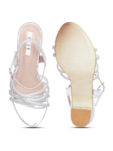 Image of ELLE Women's Glam Block Heel Sandals with Dazzling Strap Detail
