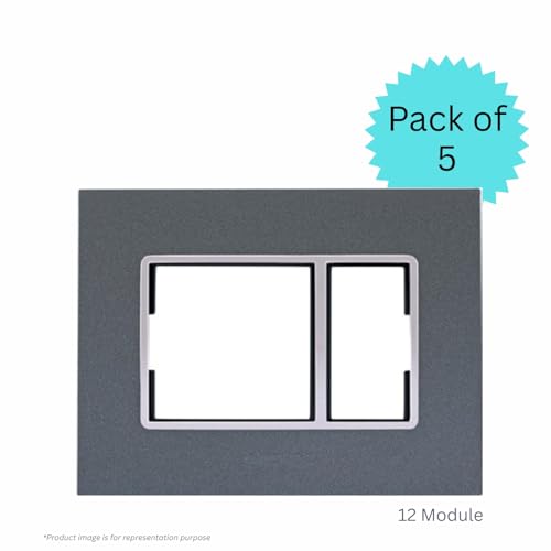 Image of Anchor by Panasonic Penta 12 Module Gina Horizontal Cover Plate with Chrome Collar for Switch Board (Black, 65812B-5)