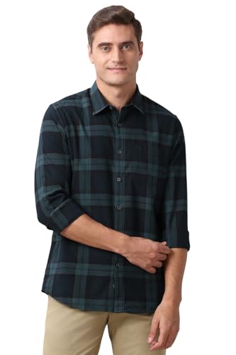 Image of Peter England Men's Checkered Cotton Shirt | Smart Casual | Full Sleeves Slim Fit