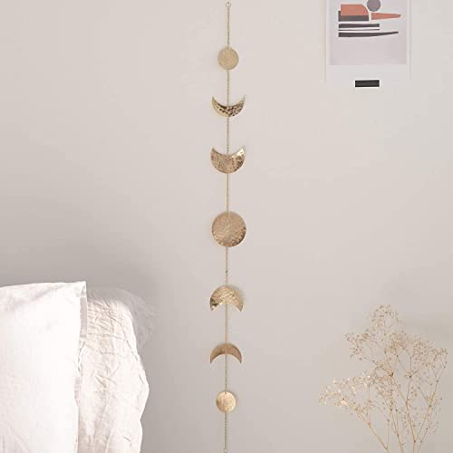 Image of Wall Decorations | Boho Accents Wall Decor | Moon Phases Art | Moon Phase Wall Hanging | Bohemian Decor for Bedroom, Home, Living Room, Apartment or Dorm (34 INCH, Golden)