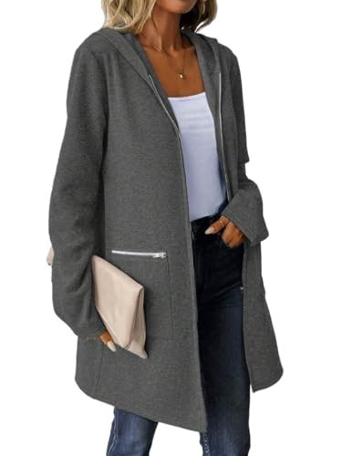 Chic and Cozy: Women’s 2025 Fall Winter Gray Hoodie Jacket, Long Sleeve, Drop Shoulder, Zipper, Small Size