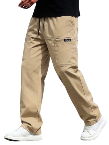 Image of Cargo Cotton Pants for Men's| Relaxed Fit Cargo Trousers| Multi Pocket Casual Streetwear Bottom| Drawstring Elastic Waistband Utility Pants for Men| Comfortable Lower for Men