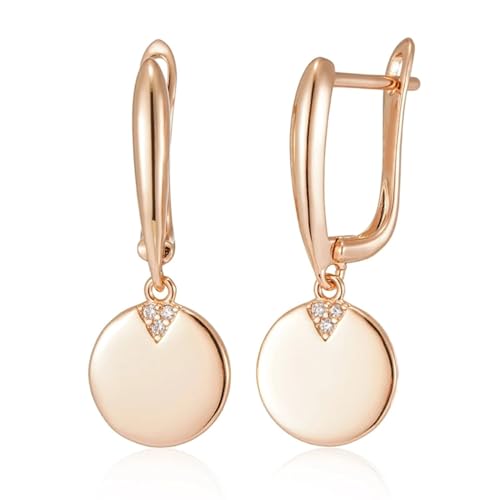 Boucles d'oreilles pendantes or rose 585 et zircon naturel brillant