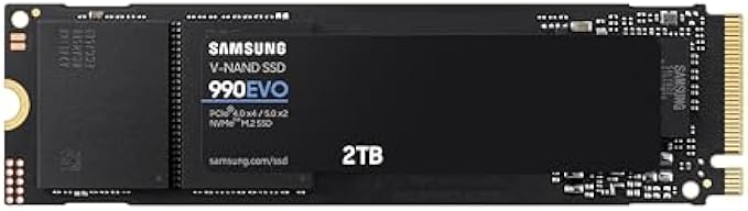 SAMSUNG 990 EVO SSD 2TB, PCIe Gen 4x4, Gen 5x2 M.2 2280 NVMe Internal Solid State Drive, Speeds Up to 5,000MB/s, Upgrade Storage for PC Computer, Laptop, MZ-V9E2T0B/AM, Black