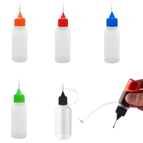 GLPRKOW Botella de Aguja 10 ml, Botella de Pegamento con Punta de Aguja, Aplicador para DIY 10 Piezas (Negra, Rojo, Naranja, Azul, Verde)