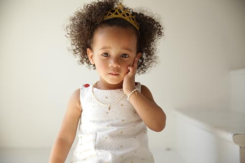 Image of Christening 14KT Gold-Filled Beads | Cream European Simulated Pearls | Cross Charm Luxury Baby Bracelet | Baptism Unisex Child Bracelet