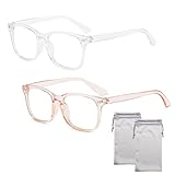 2 Occhiali Senza Gradazione per Donne: Occhiali Finti con Filtro Luce Blu, Anti-Affaticamento e UV in Trasparente & Rosa - Occhiali PC Antiriflesso Unisex
