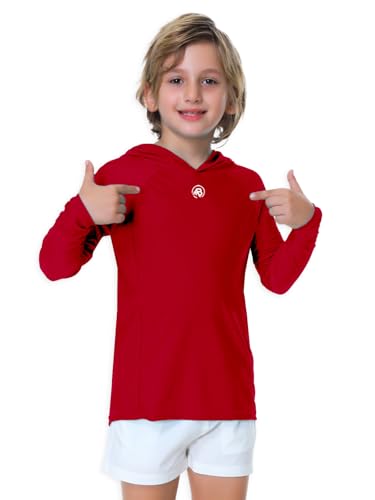 Image of AOBUTE Unisex Kids Long Sleeve Hoodie Rash Guard Boys UPF 50+ Swim Top with Thumb Hole 3-12 Years