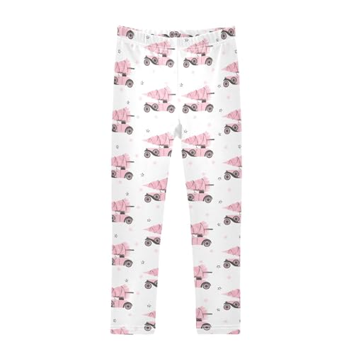 CaTaKu Girls Leggings Retro Car Christmas Tree Leggings for Girls Kids Athletic Workout Yoga Pants Size 4-10T