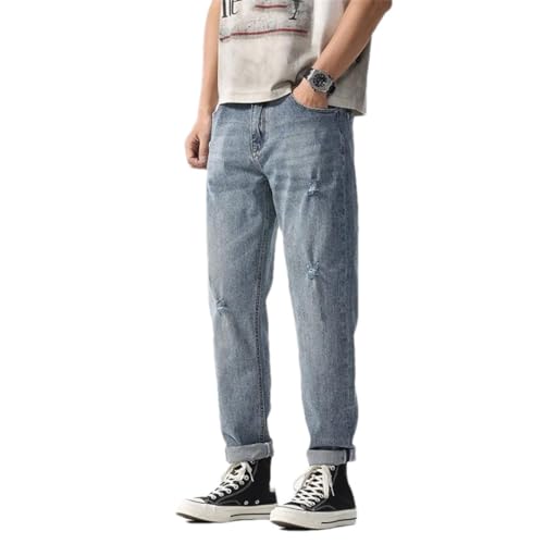 Men's Loose Straight Leg Blue Denim Jeans Retro Washed Retro Style