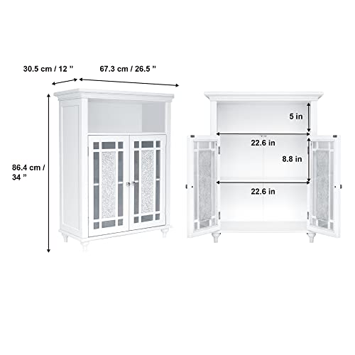 Elegant Home Fashions Windsor Wooden Floor Cabinet With Glass Mosaic Doors, White #TOP4