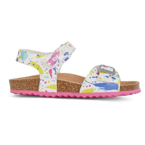 Geox J Adriel Girl C Sandal, White/Fuchsia, 32 EU