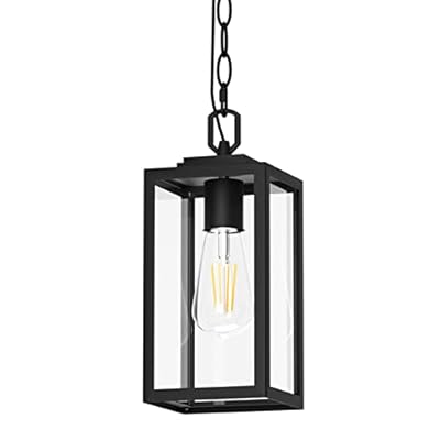 Aoceley Modern Outdoor Pendant Light, 1-Light Outdoor Hanging Lantern Light, Matte Black Aluminum with Clear Glass, Exterior Pendant Lighting Fixture for Porch, Yard, Gazebo