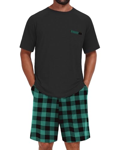 Image of Mens Pajamas Set Lightweight Summer Pjs Sleepwear Soft Comfy Short Sleeve Loungewear With Pocket (S-4X)