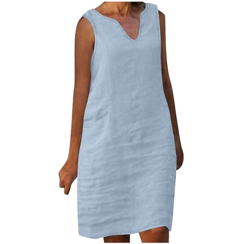 Keepink Robe en lin pour femme - Longueur genou - Sans manches - ...