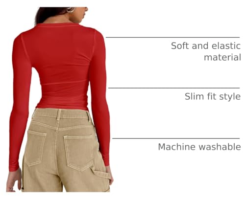 Image of Abardsion Women's Slim Lightweigh Long Sleeve T Shirts | Fall Clothes 2026 Casual Basic Crewneck Going Out Crop Tops Y2K