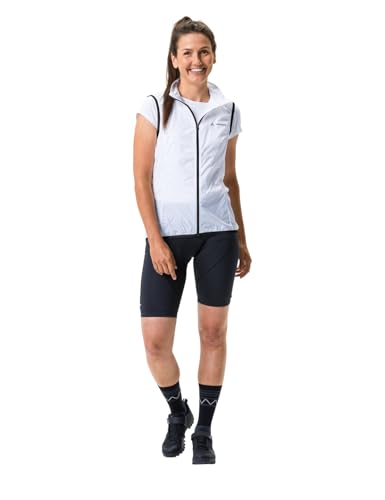 VAUDE Damen Fahrradweste Matera Air Vest, ultraleichte Windweste für den Radsport, wasserabweisende, winddichte Sportweste reflektierend, Passform: Slim fit, white, 40