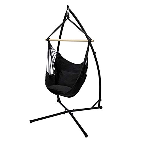 ECD Germany Silla Colgante con Soporte Negra 208 cm