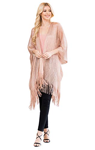 Image of RIAH FASHION Bohemian Sequin Glitter Shawl Wrap Poncho - Kimono Cardigan, Sparkly Metallic Mesh Scarf, Open Knit Crochet
