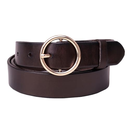 Women's 2.8cm Wide Leather Waist Belt With Round Gold Buckle For Jeans Pants Casual Office Wear