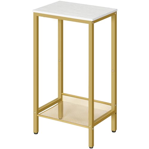 HOOBRO Mesa Auxiliar Alta, Mesita de Noche, Mesita de Teléfono de Estilo Industrial con Estante Metálico Ajustable, Adecuada para, Pasillos de Oficinas, Salas de Estar, Blanco y Dorado EDW03DH01