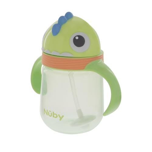 Image of Nuby No-Spill Clik-it Silicone Straw Trainer Cup - 8 oz - 360 Weighted Straw Toddler Sippy Cup for 1+ Year Old - Dino