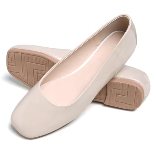 Image of ChaiRong Zhou Women Square Toe Ballets Flats Comfort Slip On Walking Shoes for Driving