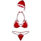 KKmeter Womens Christmas Lingerie 3 Pieces Santa Claus Velvet Bikini Set Costume Sweetie Lingerie and Hat Outfit (Large)