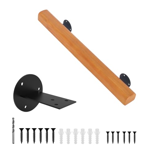 2FT Wood Stair Handrails Wall Mounted Wooden Indoor Stair Handrail Safety NonSlip Grab Bar for Elderly Adults Kids Fits Stairs Corridor Loft Garage Porch Toilet