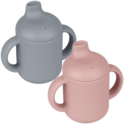 Image of Mintlyfe Baby Sippy Cup, 2 Pack of Silicone Trainer Cup Toddler for Boys and Girls, Unbreakable, Spill Proof and Two Handle Learner Cup Sippy Cup for Toddlers, 4oz (Ether/Blush)