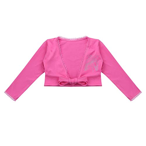 Kids Girls Basic Knit Wrap Top Floral Lace Hem Front Knot Ballet Dance Sports Cardigan Sweaters3
