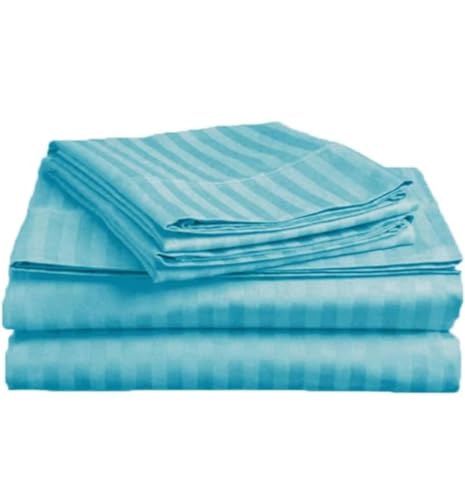 Image of Strip Cotton Single Bedsheet with One Pillow Cover Luxury Bedding Set, Gift for Couples for Romantic Dates, Wedding, Dreamy Blue