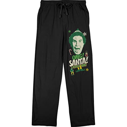 Bioworld Elf OMG! Santa! I Know Him! Men's Black Graphic Sleep Pajama Pants
