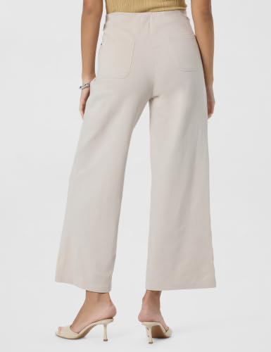 Image of BlissClub Womens Work-to-Wine Twill Wide Dart Pants Insanely Breathable Elasticated Waistband 2 Pockets Mock Fly | Wide Silhouette Stylish Pleats