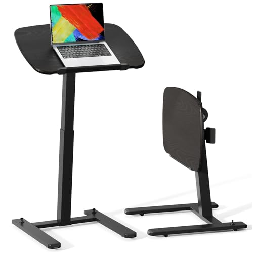 Image of JOY worker Low Height Small Mobile Standing Desk for Couch, Height Adjustable TV Tray Table with 90 Foldable MDF Desktop, Portable Laptop Desk with Low Base & Lockable Hidden Casters, Black