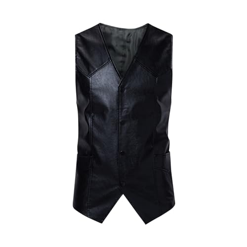 Faux Leather Vests For Men Retro Steampunk Formal Suit Vest Herringbone V Neck Vintage Disco Party Dress 80s Outfits2