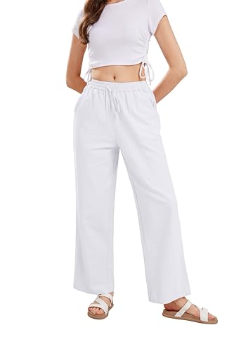 CHARTOU Women's Summer Drawstring Waist Wide Leg Loose Cotton Linen Palazzo Pants2