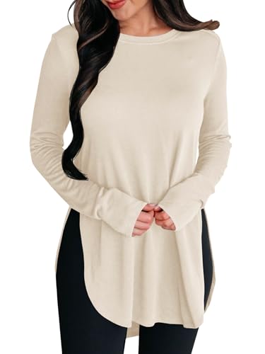 トップス Bruna pantssetup BZB Womens Long Sleeve Tunic Tops Fall Casual Crew Neck Side