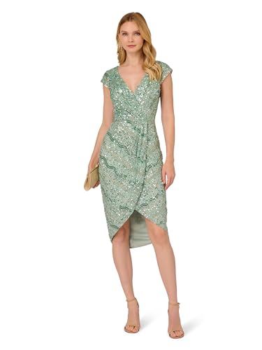 Image of Adrianna Papell Womens Beaded Mesh DressSpecial Occasion Dress