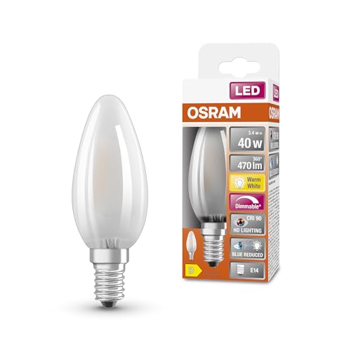 Osram Superstar dimmbare LED-Lampe mit besonders hoher Farbwiedergabe (CRI90) für E14-Sockel, mattes Glas,Warmweiß (2700K), 470 Lumen, Ersatz für herkömmliche 40W-Leuchtmittel, dimmbar, 1-er Pack