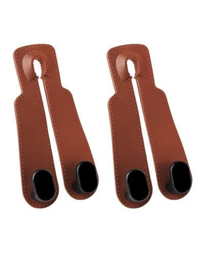 FUGLUS Juego de 4 Ganchos dobles para asientos de coche,Ganchos para asientos,Gancho para coche,ganchos de cuero multifuncionales para colgar bolsas,compatibles con soporte para teléfono (Marrón-2)