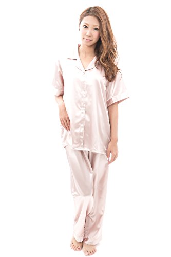 [ギフツオブブリリアンス] シルク パジャマ レディース 半袖 夏 人工シルク (L, ベージュ) PJ_1484