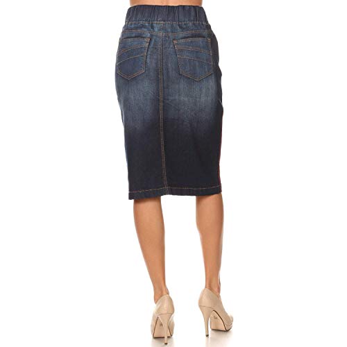 GoModest Women's Midi Casual Modest Knee Length Denim Jean Pencil Skirt (Dark Denim, 2X) - Thumbnail 5