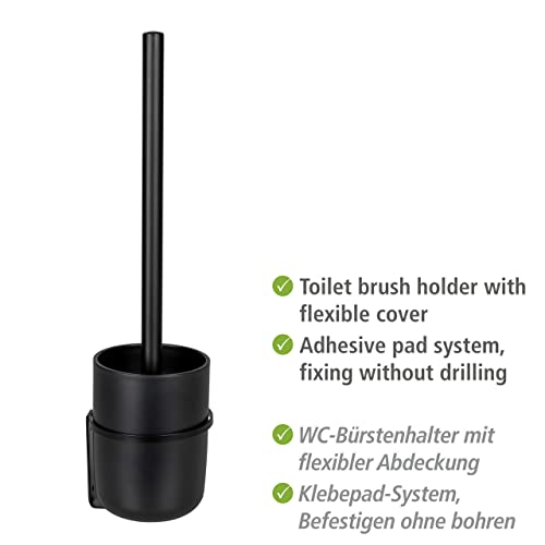 WENKO Carpino Toilet Brush Holder for Easy Attachment No Drilling Flexible Cover Wall Mount Metal Black, Black/Black, 9,5 x 35 x 10 cm - Image 3