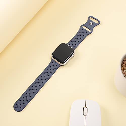 Image of Silicone Braided Weave Bands Compatible with Apple Watch 38mm 40mm 41mm 42mm 44mm 46mm 45mm 49mm, Replacement Sport Breathable Strap for iWatch Series 11 /10 /9 /8 /7 /6 /5 /4 /3 /2 /1 Ultra SE Women Men, Blue Gray