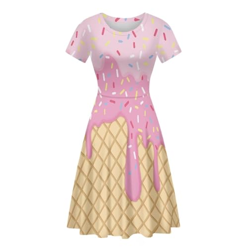 Image of POLERO Women Puffy Swing Elegant Party Midi Dresses Short Sleeve Round Neck A-Line Dress