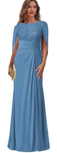 Mermaid Mother of The Bride Dresses with Cape Lace Appliques Chiffon Wedding Guest Dress Formal Gowns