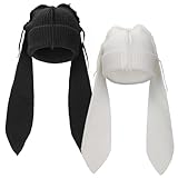 Cosweet Cute Bunny Beanie Knit Hats - Warm & Adorable Bunny Ears Knitted Beanie Caps for Women Adults Kids Winter Easter and Parties Halloween (White, Black)